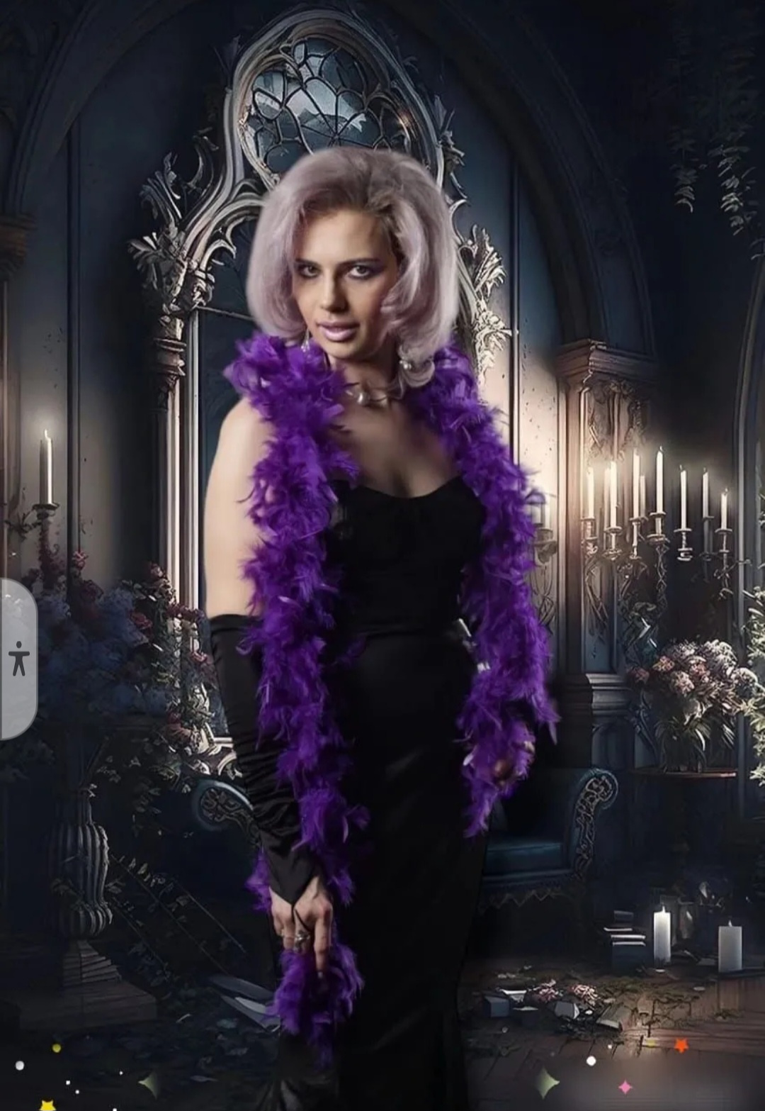 В готическом интерьере в фиолетовом боа